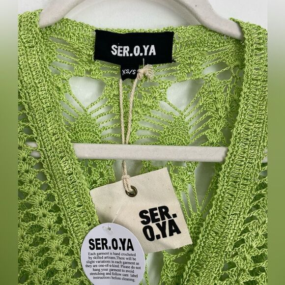 NWT $445 SER.O.YA Allison Crochet Cardigan in Lime - Picture 14 of 16